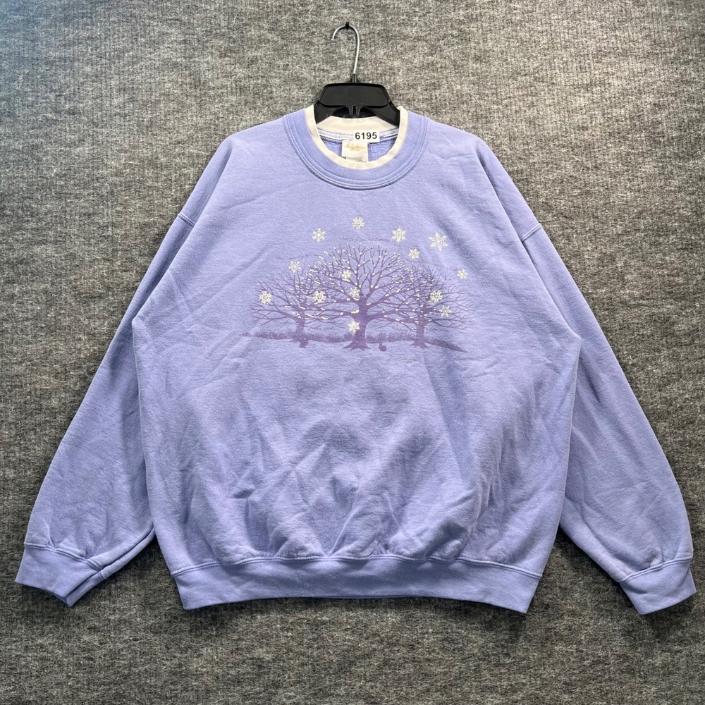 Pleasant Shade Vintage Winter Trees Snowflakes Sweatshirt XL Periwinkle Blue